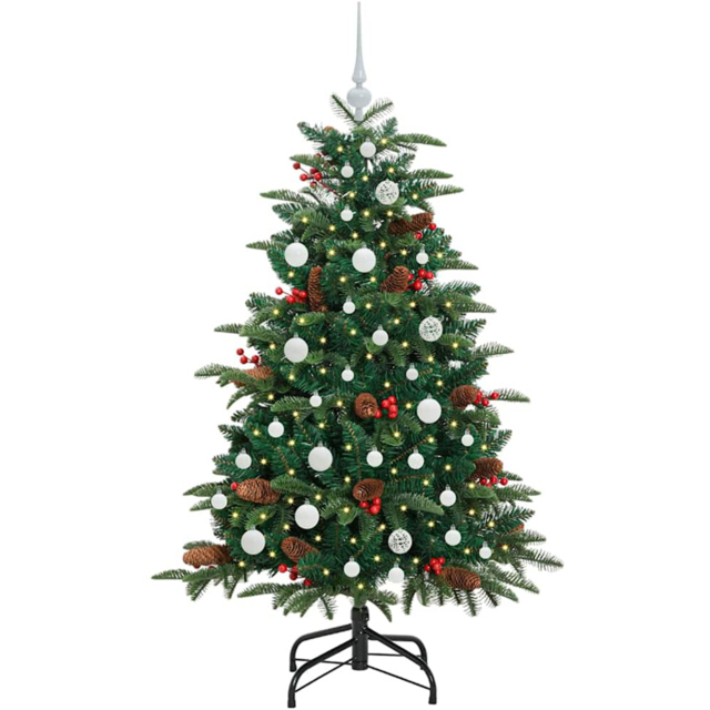 vidaXL Pre-Lit Warm White LED and White Baubles Green Artificial Christmas Tree with Stand 4.9ft - Wilko - image 1