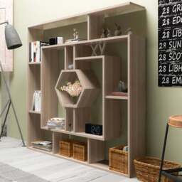 Decorotika Labrina 12 Shelf Cordoba Hexagonal Geometric Bookcase - Size: 134 x 134 x 22cm - Grey - Wilko - thumbnail 1