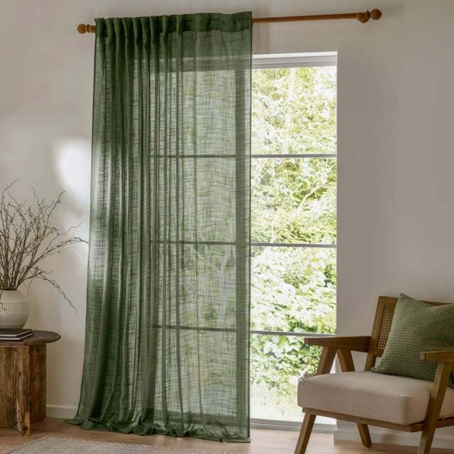 Yard Cirrus Sheer Tab Top Forest Curtain Panel 250 x 290cm - Size: W 250 x D 290cm - Green - Wilko