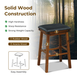 Costway Brown Upholstered Counter Height Bar Stool Set of 2 - Size: 81 x 51 x 19cm - Wilko - thumbnail 7