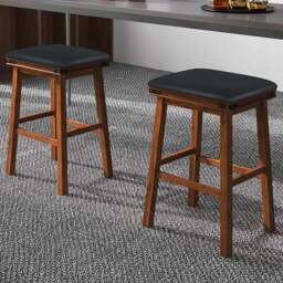 Costway Brown Upholstered Counter Height Bar Stool Set of 2 - Size: 81 x 51 x 19cm - Wilko - thumbnail 1