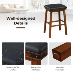 Costway Brown Upholstered Counter Height Bar Stool Set of 2 - Size: 81 x 51 x 19cm - Wilko - thumbnail 5