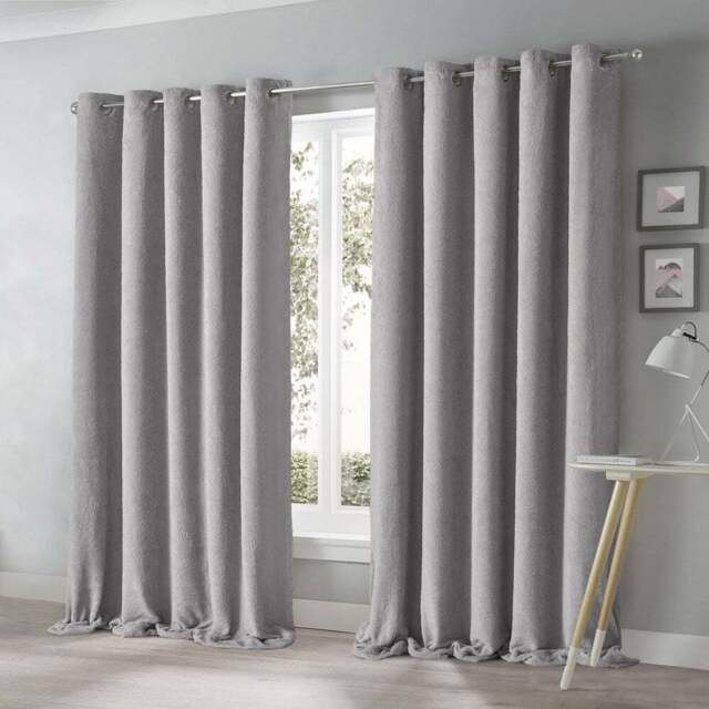 Velosso Teddy Grey Eyelet Curtains 168 x 229cm - Size: W 168 x D 229cm - Wilko - image 1