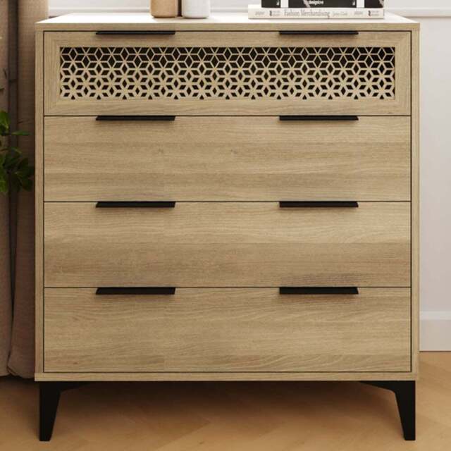 GFW Ezra 4 Drawer Oak Chest of Drawers - Brown - Wilko - image 1