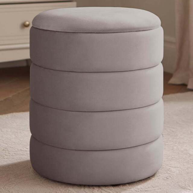 GFW Klara Grey Soft Velvet Storage Stool - Size: 43 x 36 x 36cm - Wilko - image 1