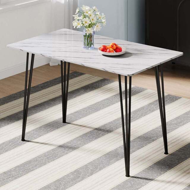 Living and Home 4 Seater Marble Effect Dining Table Grey and White - White + Black - Wilko - image 1