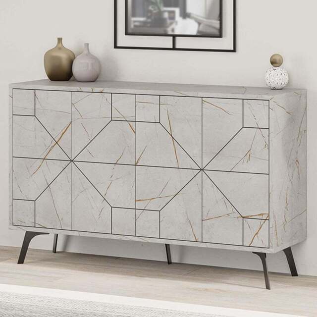 Decortie Dune 4 Door Gold Marble Effect Sideboard - Size: 77.4 x 123 x 35cm - Grey - Wilko - image 1