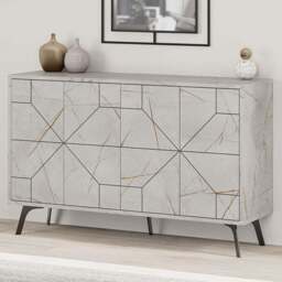 Decortie Dune 4 Door Gold Marble Effect Sideboard - Size: 77.4 x 123 x 35cm - Grey - Wilko - thumbnail 1