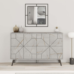 Decortie Dune 4 Door Gold Marble Effect Sideboard - Size: 77.4 x 123 x 35cm - Grey - Wilko - thumbnail 6