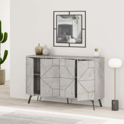 Decortie Dune 4 Door Gold Marble Effect Sideboard - Size: 77.4 x 123 x 35cm - Grey - Wilko - thumbnail 5