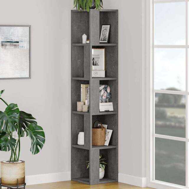 Decortie Piano Retro Grey Modern Corner Tall Bookcase - Size: 5 Shelf - Wilko - image 1
