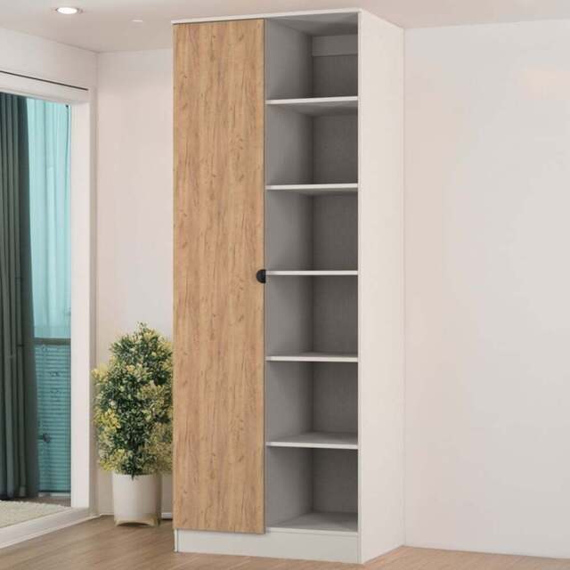 Crowndale Bora Single Door 6 Shelf Gold Oak and Kashmir Double Wardrobe - Cream - Wilko - image 1
