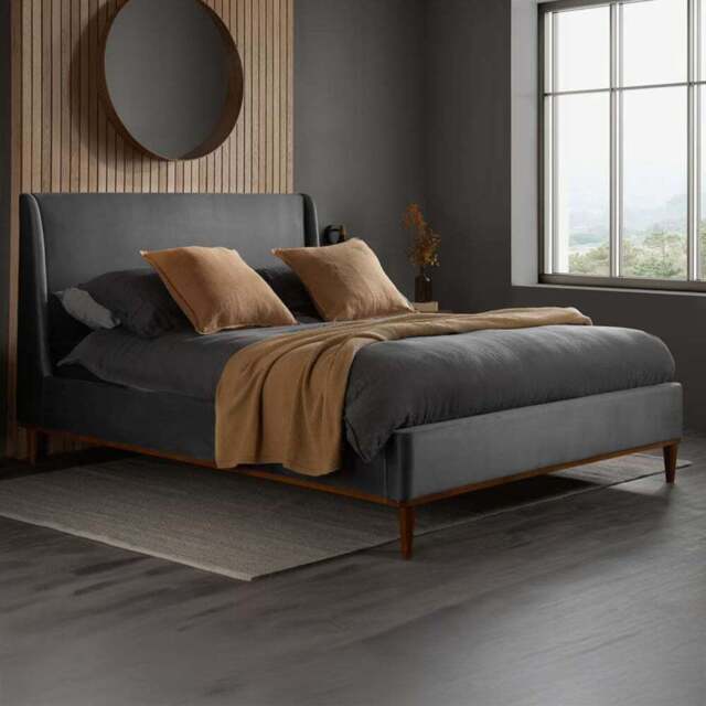 Birlea Lincoln Double Plush Velvet Bed Frame with Headboard - Grey - Wilko - image 1