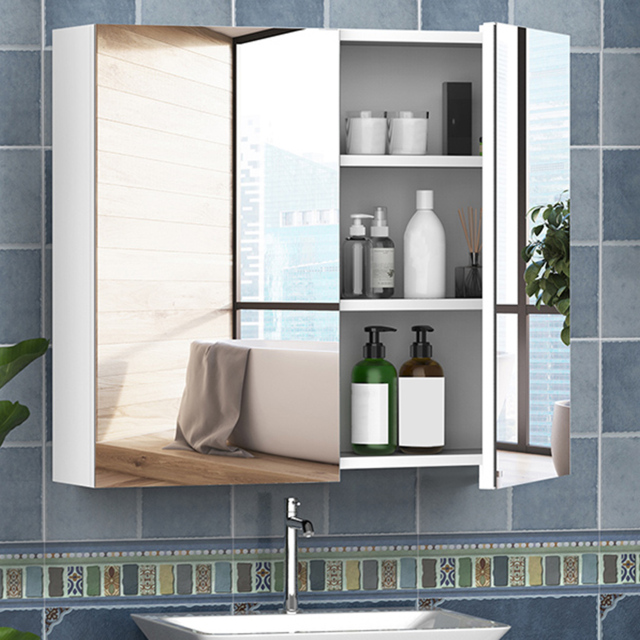 Portland White Wide Wall Mounted Mirror Bathroom Cabinet - Size: 70 x 15 x 60cm - Wilko - image 1