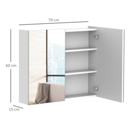 Portland White Wide Wall Mounted Mirror Bathroom Cabinet - Size: 70 x 15 x 60cm - Wilko - thumbnail 4