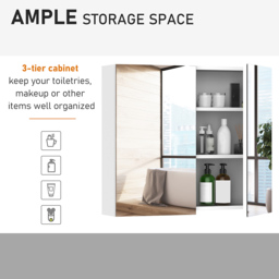 Portland White Wide Wall Mounted Mirror Bathroom Cabinet - Size: 70 x 15 x 60cm - Wilko - thumbnail 6