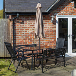 Samuel Alexander 6 Seater Garden Dining Table with Benches and Beige Havana Parasol and Base 2m - Black - Wilko - thumbnail 3