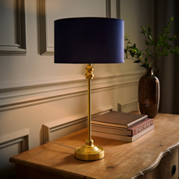 ValueLights Maggie Navy Blue Velvet and Gold Drum Shade Candlestick LED Table Lamp - Size: 50 x 25 x 25cm - Wilko - thumbnail 7