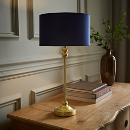 ValueLights Maggie Navy Blue Velvet and Gold Drum Shade Candlestick LED Table Lamp - Size: 50 x 25 x 25cm - Wilko - thumbnail 3