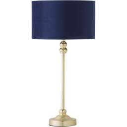 ValueLights Maggie Navy Blue Velvet and Gold Drum Shade Candlestick LED Table Lamp - Size: 50 x 25 x 25cm - Wilko