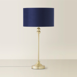 ValueLights Maggie Navy Blue Velvet and Gold Drum Shade Candlestick LED Table Lamp - Size: 50 x 25 x 25cm - Wilko - thumbnail 6