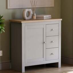 Vida Designs Arlington Single Door 3 Drawer Grey Sideboard - Size: 35 x 79 x 80cm - Wilko - thumbnail 1