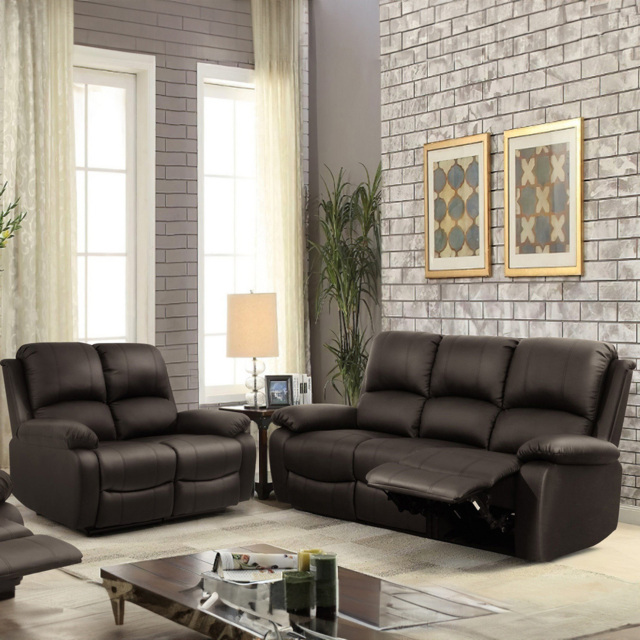 Brooklyn 5 Seater Brown Bonded Leather Manual Recliner Sofa Set - Wilko - image 1