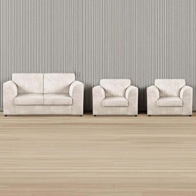 Luxor 4 Seater Cream Jumbo Cord Full Back Sofa Suite - Wilko - image 1