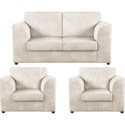 Luxor 4 Seater Cream Jumbo Cord Full Back Sofa Suite - Wilko - thumbnail 3