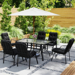 Outsunny 6 Seater Garden Dining Set with Umbrella Hole Black - Wilko - thumbnail 5