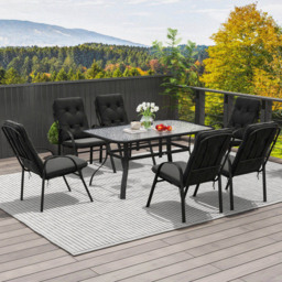 Outsunny 6 Seater Garden Dining Set with Umbrella Hole Black - Wilko - thumbnail 4