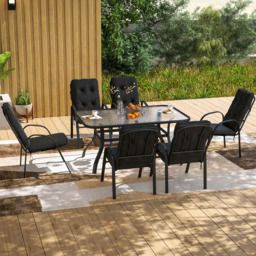 Outsunny 6 Seater Garden Dining Set with Umbrella Hole Black - Wilko