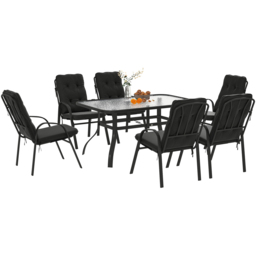 Outsunny 6 Seater Garden Dining Set with Umbrella Hole Black - Wilko - thumbnail 3
