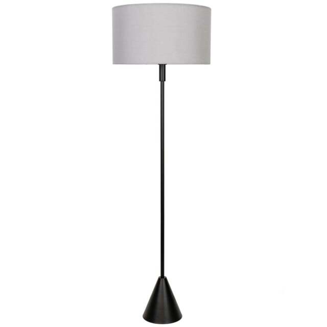 ValueLights Mitch Grey Drum Lamp Shade Black Wood Stem Triangle LED Floor Lamp - Size: 131.5 x 55 x 55cm - Wilko - image 1