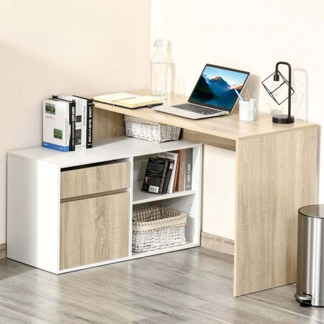 Portland L-Shaped Corner Computer Desk Oak and White - Size: 120 x 92 x 75cm - Brown - Wilko - image 1