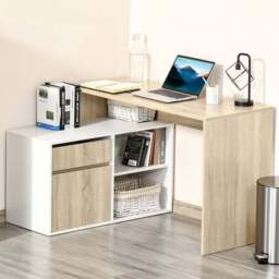 Portland L-Shaped Corner Computer Desk Oak and White - Size: 120 x 92 x 75cm - Brown - Wilko - thumbnail 1