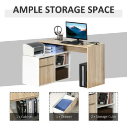 Portland L-Shaped Corner Computer Desk Oak and White - Size: 120 x 92 x 75cm - Brown - Wilko - thumbnail 7