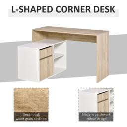 Portland L-Shaped Corner Computer Desk Oak and White - Size: 120 x 92 x 75cm - Brown - Wilko - thumbnail 5