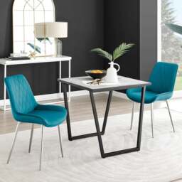 Furniturebox Copeland Cesano Marble Effect 2 Seater Dining Set White Blue and Chrome - Wilko - thumbnail 1