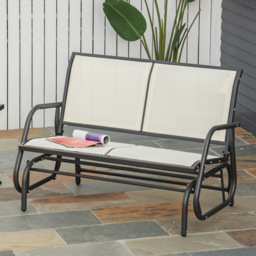 Outsunny 2 Seater Beige Steel Gliding Garden Bench - Cream - Wilko - thumbnail 1