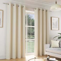 Enhanced Living Tokyo Cream Velvet Embossed Thermal Darkening Eyelet Curtains 168 x 137cm - Size: W 168 x D 137cm - Wilko