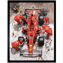 Artery8 Grand Prix Race Car Wheel Change Aerial Shot Framed Wall Art Print 30 x 41cm - Size: 43.3 x 33.3 x 1.5cm - Red - Wilko - thumbnail 1