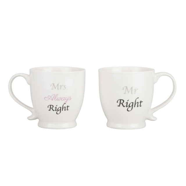 Set of 2 Mr & Mrs Right New Bone China Footed Mugs - Wilko - image 1