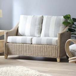 Desser Furniture Dijon 2 Seater Natural Rattan Athena Stripe Sofa - Cream - Wilko - thumbnail 1