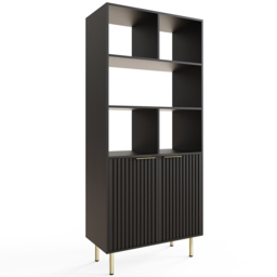 GFW Nervata 2 Door 5 Shelf Black and Gold Ribbed Tall Shelving Unit - Wilko - thumbnail 3