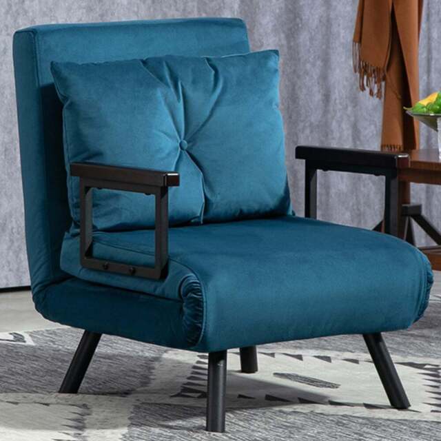 HOMCOM Single Blue Velvet Feel Fabric Convertible Chair Bed - Wilko - image 1