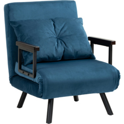 HOMCOM Single Blue Velvet Feel Fabric Convertible Chair Bed - Wilko - thumbnail 3