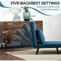 HOMCOM Single Blue Velvet Feel Fabric Convertible Chair Bed - Wilko - thumbnail 7
