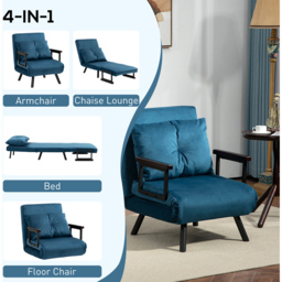 HOMCOM Single Blue Velvet Feel Fabric Convertible Chair Bed - Wilko - thumbnail 6