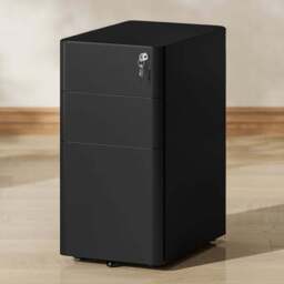 Vinsetto 3 Drawer Black Steel Lockable Filing Cabinet on Wheels - Size: 59 x 30 x 45cm - Wilko